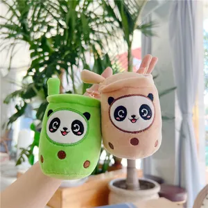 Schattige panda melk thee pluche hangers in groen en beige met metalen haken