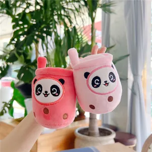Roze panda bubble tea pluche sleutelhanger set van zacht pluche voor tassen decoratie