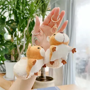 Cute plush squirrel keychain with soft faux fur and metallic clasp for handbags