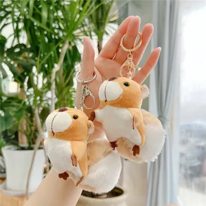 Cute brown plush squirrel keychains with fluffy tails and silver metal carabiner clips