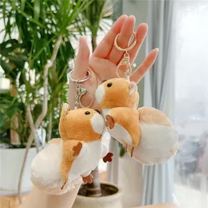 Cute Cartoon Squirrel Plush Toy Keychain Bag Pendant Soft Stuffed Animal Squirrel Doll With Metal Hook Gift For Girls Kids