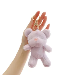 Plush lavender teddy bear keychain with soft faux fur and premium gold metal clip