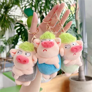 Funny Grumpy Pig Plush Keychain With Green Hair Cute Cartoon Stuffed Animal Pendant For Bags Backpacks Keys Soft Piggy Toy Gift
