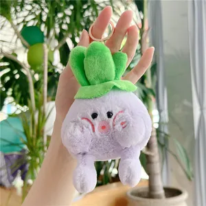 Plush purple cabbage doll keychain featuring cute facial expression and gold ring
