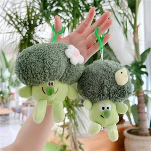 Set portachiavi a forma di broccoli in peluche con facce ricamate e ganci in plastica