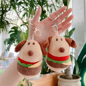 Simpatico Portachiavi in Peluche a Forma di Cane Hamburger Design Creativo a Strati Ciondolo per Borsa Regalo per Bambini e Donne