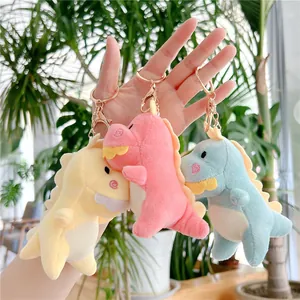 Portachiavi drago in peluche nei colori giallo, rosa e blu con gancio in metallo