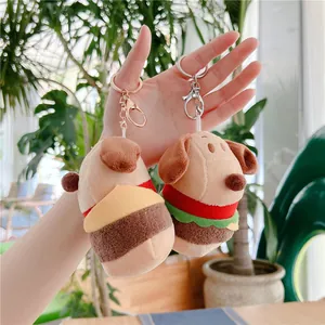 Portachiavi peluche a forma di cane hamburger stili formaggio e lattuga con anelli
