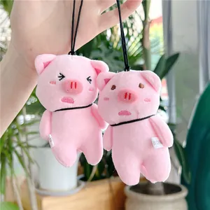 Cute pink plush pig keychains with embroidery details and convenient hanging cords