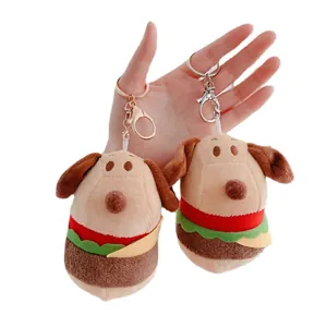 Simpatico portachiavi a forma di burger cane in morbido peluche con gancio in metallo