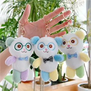 Cute Panda Plush Keychain With Glasses Bowknot Cartoon Animal Bag Pendant Accessories For Kids Women Handbag Decoration
