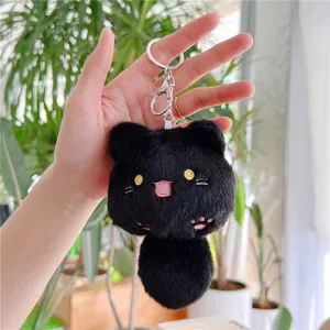 Schattige zwarte pluche katten sleutelhanger met piepend geluid en zachte vacht
