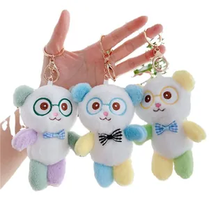 Cute plush panda keychain set with colorful macaron limbs and golden metal ring