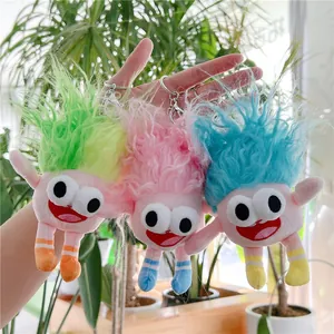 Colorful Trolls inspired plush doll keychains with long hair and stripe socks