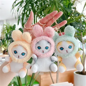 Cute Cat Plush Keychain With Bunny Ears Hood Soft Stuffed Animal Pendant Bag Charm For Kids Women Jewelry Gift Accessory