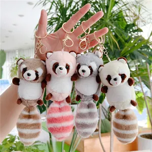 Cute Raccoon Plush Keychain Striped Tail Animal Stuffed Toy For Bag Decor Kawaii Plushie Keychain Pendant For Girls Women Gift