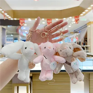 Cute Long Ear Bunny Plush Keychain For Women Girls Bag Charm Soft Rabbit Stuffed Animal Doll With Mini Bag Gold Lobster Clasp