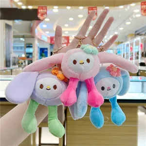 Schattige konijntjes pluche sleutelhangers in roze, paars, blauw met bloemaccent