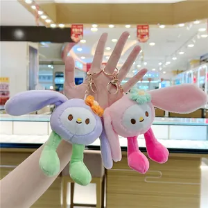 Schattige pluche konijnenknuffel sleutelhangers met lange oren in paars en roze