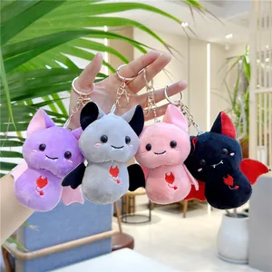 Cartoon Bat Plush Keychain Cute Animal Stuffed Toy Heart Embroidery Metal Clasp Bag Charm Halloween Decoration Women Girls