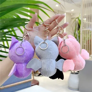 Plush bat keychain toys in purple, gray, and pink colors with soft cartoon wing design