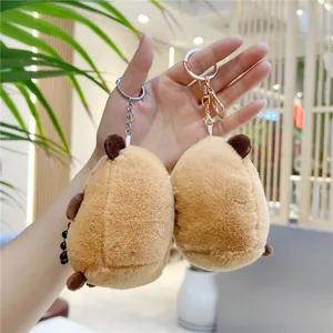 Plush Capybara keychain with prayer beads, soft stuffed animal accessory for bags