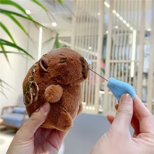 Porte-clés capybara en peluche marron avec larme bleue interactive et anneau métal