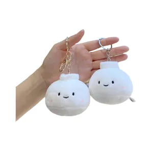 Porte-clés peluche brioche blanche mignonne avec broderie et mousqueton en métal robuste