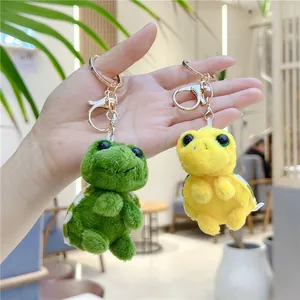 Schattige groene en gele pluche schildpad sleutelhanger set met metalen sluiting