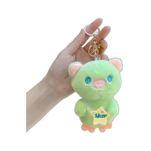 Starry sky plush pig keychain in light green with cute star bag and golden clasp