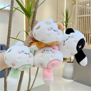 Cute plush kitten keychain with squeaky sound and long tail for backpack decoration