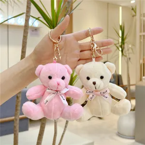 Lot de porte-clés ours en peluche rose et crème avec rubans Love et clips dorés