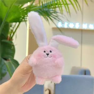 Simpatico ciondolo per borsa a forma di coniglietto di peluche rosa con orecchie lunghe