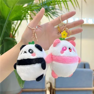 Cute plush panda keychain charms in black and pink colors for bags and keys