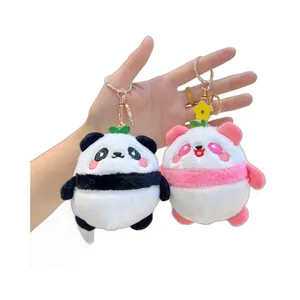 Cute panda plush keychain pendants in black and pink colors with gold metal clasp