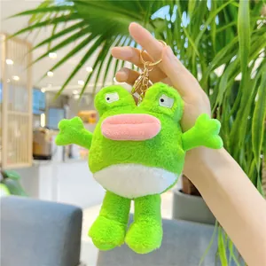 Lustiger grüner Plüschfrosch Schlüsselanhänger mit dicken rosa Lippen für Taschen