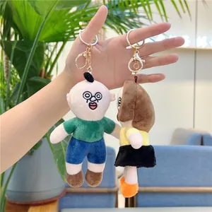 Funny plush dolls keychain set with green and yellow outfits for bag charms