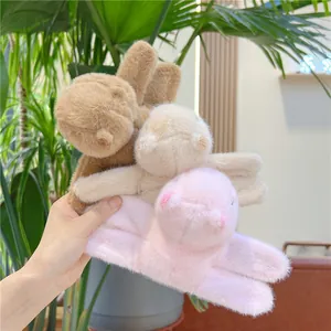 Three plush Capybara headbands in brown, beige, and pink colors for face washing