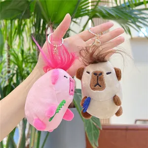 Niedliches Capybara-Plüsch-Schlüsselanhänger-Set mit flauschigen Figuren und Goldclips