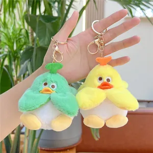 Simpatico Portachiavi a Forma di Anatra in Peluche Morbido Giocattolo con Germoglio Ciondolo per Zaino Borsa Regalo per Amici e Coppie