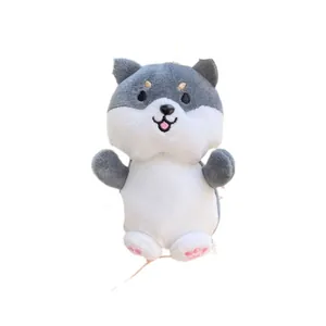 Schattige grijs-witte Shiba Inu pluche sleutelhanger met borduursel en zachte stof