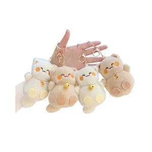 Lot de porte-clés chat porte-bonheur en peluche avec clochettes en blanc et marron