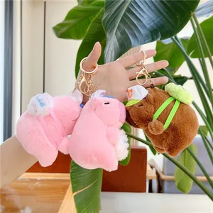 Cute plush capybara keychains with mini backpacks and hats for backpacks and keys