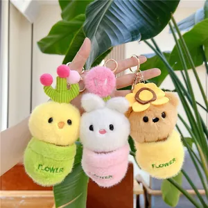 Cartoon Plüsch Tier Pflanztopf Schlüsselanhänger Süßer Sonnenblume Bär Hase Küken Weiches Stofftier Tasche Deko Geschenk