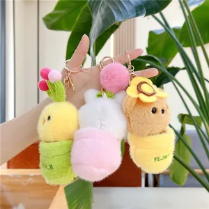Plüschtier-Blumentopf-Schlüsselanhänger mit süßen Bären-, Hasen- und Küken-Designs