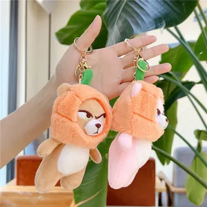 Simpatico portachiavi orsetto di peluche a zucca, versioni marrone e rosa con anelli