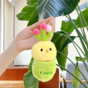 Niedlicher Cartoon-Huhn Plüschtier-Anhänger im Blumentopf mit FLOWER Stickerei und Pompons