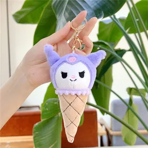Schattige Kuromi pluche ijshoorntje sleutelhanger met paarse oren en gouden sluiting