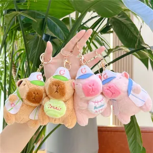 Llavero de Peluche Capibara de Jugador de Béisbol Creativo Lindo Colgante de Mochila de Animal Suave para Niños Adultos Regalo Deportivo