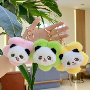Creative Panda Flower Plush Keychain Soft Short Plush PP Cotton Filled Bag Charm Keyring For Women Kids Girls Gift Cute Animal Accessory